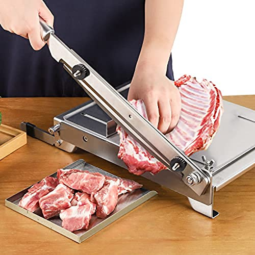 Meat Slicer - Stainless Steel Guillotine for Cutting Frozen Meat, Fish, Chicken, Duck and Steak - Manual Bone Cutter Machine