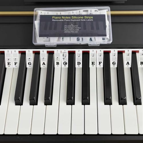 Klavier Noten Sticker - Piano Lernen Klaviertasten Aufkleber, 88 Tasten, aus Silikon, keine Aufkleber erforderlich, wiederverwendbar und wird mit Box geliefert