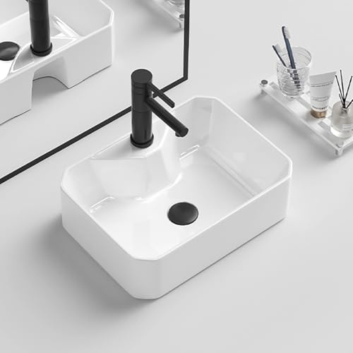 Lavandino Da Appoggio For Bagno Con Accessori Di Scarico, Lavabo In Ceramica Da Appoggio, Piccolo Lavabo In Stile Moderno For Guardaroba, WC For Hotel, Camper(40x30x10.5cm)