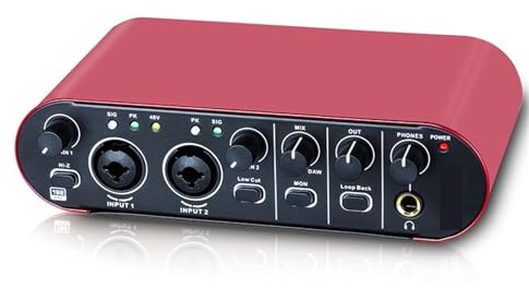 Mixeur audio, Interface audio Carte son externe en boucle Enregistrement de guitare Moniteur stéréo RED Studio,PC, studio d'enregistrement et jeux