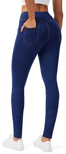 AVAMO Jeggings for Women Stretchy Skinny Jeans Denim Leggings with Pockets Pull on High Waist Tummy Control Trendy Jean Indigo Blue