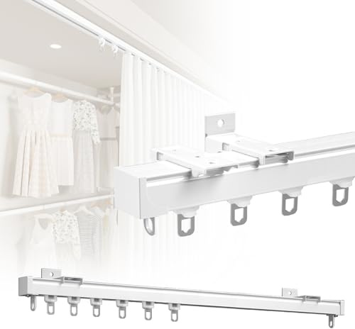 Binario per tende in alluminio con rulli silenziosi 50-600 cm Divisorio regolabile Sistema di binari a 1 via per porta a soffitto ad arco a parete - Bianco (330 cm)