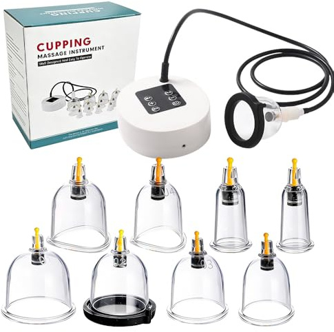Lot de 12 ventouses en verre avec pompe à vide électrique, 5 niveaux d'aspiration, fonction de charge USB, fonctionnement sans fil, pour lutter contre la cellulite, la tension et détendre les muscles