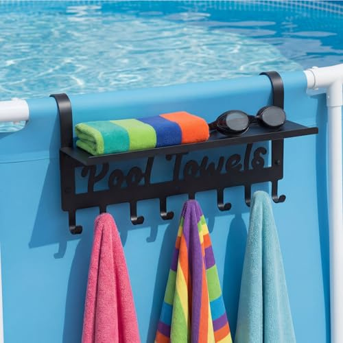 Chunful Pool Towel Rack for Outdoor, Hang Towel Hooks Holder for Side of Pool Outside, 8 Hooks, Heavy Duty Steel Hanger Organizer for Beach Ground Accessories Bathroom Robe, Bag, Coat, Swimsuit