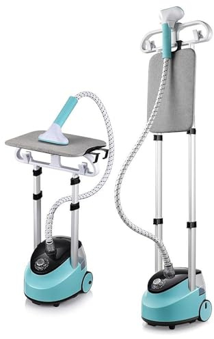Ferro da stiro a vapore 2 in 1 e piastra a vapore, 2000 W, con serbatoio dell'acqua da 1,5 l, 11 livelli di vapore, riscaldamento rapido 30 secondi, stiratura verticale e orizzontale, con aste