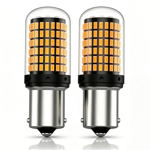 BA15S P21W LED Bulbs 1156 Amber for Front and Rear Turn Signal Lamps | 1156 BA15S 3014 144SMD Super Bright for Backup Light Replacement, DRL, Daytime Running Light, Rear Fog Lamp, Interior Lights