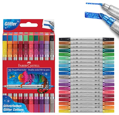 Faber-Castell – filtpennor set glitter, 20 dubbelfibermålare
