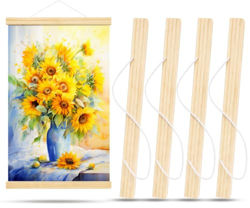 Kufeiper 4 Stück Magnetische Posterleiste, 30cm Holz Posterschiene A3 Poster Aufhängen, Magnetischer Posterständer aus Holz Fotorahmen-Hängestange zum Präsentieren von Postern, Fotos und Drucken