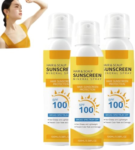 Sonnenschutz-Spray für Haar & Kopfhaut LSF 100 (3 Stück) | UV-Schutz-Spray gegen Farbverlust, nicht fettendes Kopfhaut-Sonnenschutzspray,unverzichtbar für den Strand und alle