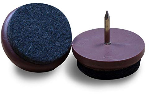 Ajile® – Set di 16 pezzi – Pattini scorrevoli da chiodare, diametro 24 mm, per uso intensivo in plastica marrone e feltro grigio SOMBRE – FFI824