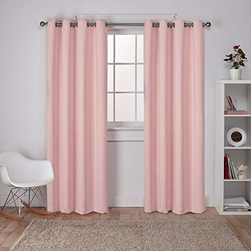 EXCLUSIVE HOME Sateen Twill Woven Room Darkening Blackout Grommet Top Curtain Panel Pair, 52x84, Blush