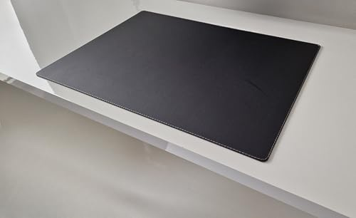 Schreibtischunterlage sanft lux Leder 60 x 40 Schwarz mit Silbergrauer Naht