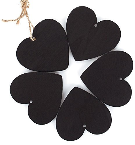 Gasea 15pcs Mini Heart Shaped Chalkboard Signs with Hanging String, 2.6 x 2.4 inch Double Sided Wood Tags Message Labels