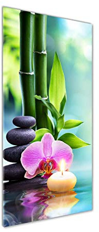 Tulup Glas-Bild Wandbild aus Glas - Wandkunst - Wandbild hinter gehärtetem Sicherheitsglas - Dekorative Wand für Küche & Wohnzimmer 50 x125 - Blumen & Pflanzen - Orchidee und Bambus - Rosa