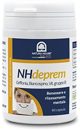 NH DEPREM NORMALIZZA UMORE, SONNO E SENSO DI FAME - Benessere della Mente con Griffonia, Biancospino, Acido Folico, Vitam B6, B12 - Integratore NATURA HOUSE - 60 Capsule, solo 1 al dì - 100% Naturale