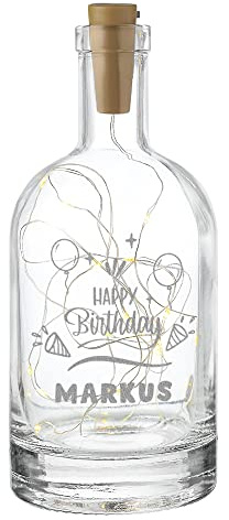 polar-effekt Beleuchtete Dekoflasche mit LED-Licht - inkl. Personalisierter Wunschgravur - Dekoidee für Wohnzimmer, Esszimmer, Büro - Geburtstagsgeschenk - Männer und Frauen - Motiv Happy Birthday