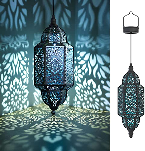 Lifeel Solarlaterne für außen, Marokkanisch Garten Laterne, Dekorative Solarlampe Hängend, Metall LED Solar Laterne für Draussen Baum Patio (Schwarz)