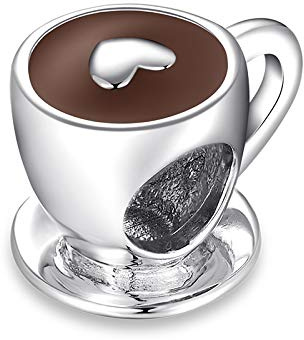 Charm Tasse à Café Bar Cappuccino Coeur en Argent 925 - Les Folies pour Pandora, Argent sterling, Zircone cubique