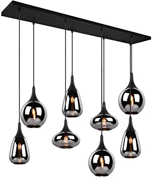 meineWunschleuchte Pendel-Leuchte 8-flammig Rauchglas Chrom verspiegelt | Breite 121cm, mit 8x E14 LED, stufenweise dimmbar, große Esszimmerlampe hängend, modernes Design, für Esstisch & Kücheninsel