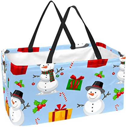 Cesta de compras rectangular cestas de lavandería cajas de almacenamiento de tela cajas de almacenamiento de Navidad muñeco de nieve cajas de regalo con fondo azul