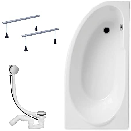 KOLMAN Badewanne MIKI Eckbadewanne 140x70 Rechts ohne Verkleidung, Ablaufgarnitur und Füßen Komplettset 3in1 Premium Original Acryl Wanne Siphon