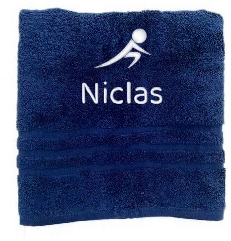 Pet-Jos Personalisiertes Handtuch mit Namen Schön gestickter Sport Name Handbadetuch 100% Baumwollhandtuch Sportliche Motive Personalized Custom Towel with Name (140 x 70 cm, Eisstockschießen)
