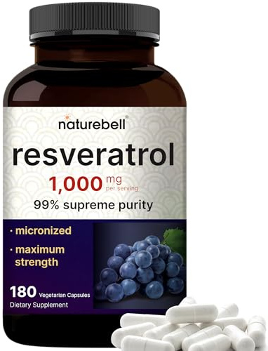 NatureBell Resveratrol - 180 Vegetarian Capsules - 1,000mg Polygonum Cuspidatum Extract - Antioxidant Support - Heart, Brain & Immune Wellness*