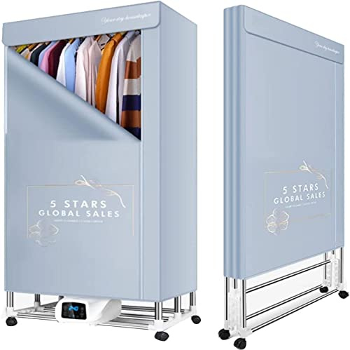 Natliedop Secadora de Ropa Plegable(Control Remoto), Secadora de Ropa Eléctrica Portátil 2000W Calentada Máquina Secadora de Ropa Gran Capacidad 40 Kg Doble Capa Eficiente