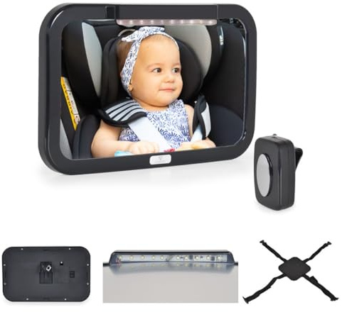 Cangaroo Kinder Autospiegel LED-Licht Fernbedienung verstellbar Rücksitzspiegel schwarz