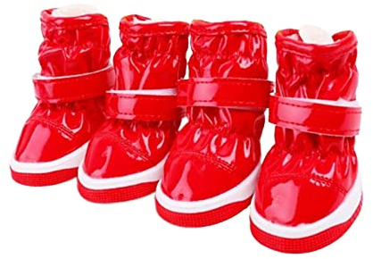 JUSHZ Hundeschuhe Wasserdicht Pfotenschutz Dog Shoes Hund Schuhe Atmungsaktiv Puppy 4er-Set Mit Abriebfester Anti Rutsch Gegen Hitze Haustier-Baumwollschuhe Herbst Winter Warm Halten (2,red)