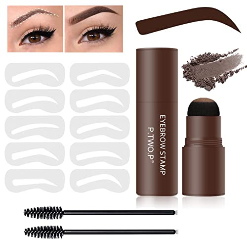 Eyebrow Stencil Kit - Eyebrow Stamp Stencil Kit - Waterproof Brow Stamp Shaping Kit, 3 in 1 Hairline Shadow Powder, Eyebrow Makeup Tools with 10 Reusable Eyebrow Stencils