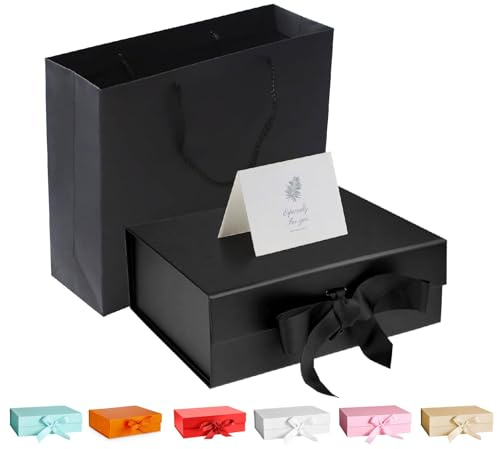DAWNTREES Magnetic Gift Box with Lid for Presents, 26x19x8 cm, with Ribbon, Gift Box Large Closure for Christmas, Hanukkah, Fathers Day, Weddings, Birthdays, Grooms Gifts