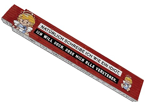 Engel Meterstab aus Holz mit Spruch - Ich schreib wie ein Idiot, damit alle verstehen für Männer Handwerker Engel Zollstock frech Meßlatte praktisch neckisch