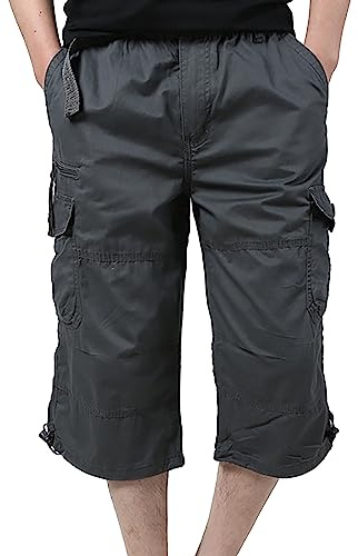 Fulidngzg Dreiviertel Hose Herren: Elegant Outdoor 3 4 Angeln Sommer 3/4 Casual Große Größen Cargo Shorts Sport Stoff Hosen Slim Leinen Stretch Bermuda Kurze