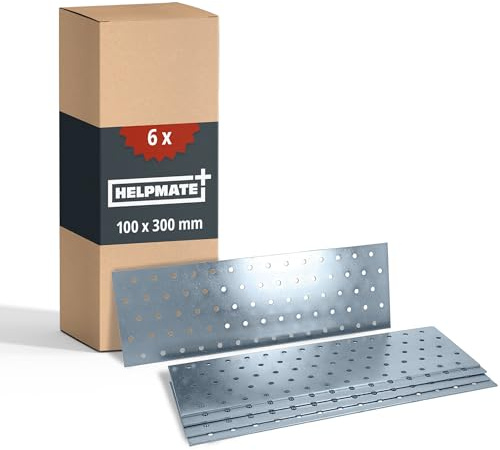HELPMATE – Placas perforadas de 100 x 300 mm – 6 uds. – galvanizadas | Conectores para madera pasivados en azul – protegidos contra la corrosión, con orificios pretaladrados y de fácil montaje