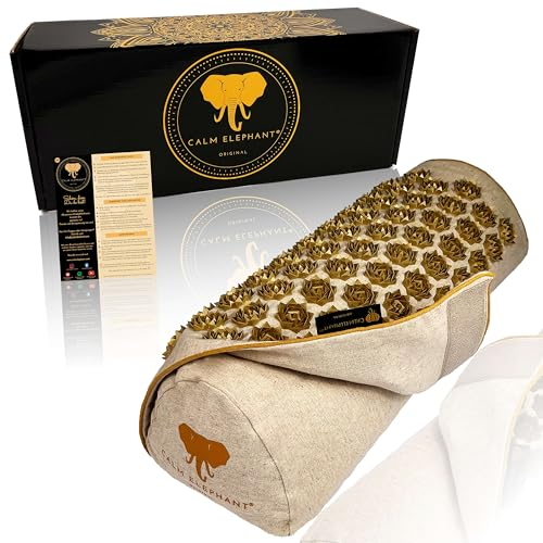 CALM ELEPHANT ORIGINAL® 2in1 Akupressur Kissen mit Wärmefunktion, Nackenrolle Nackenkissen, Kniekissen, Lagerungsrolle, Fußstütze Schreibtisch, Ideale Ergänzung zur Akupressurmatte mit Kissen, beige