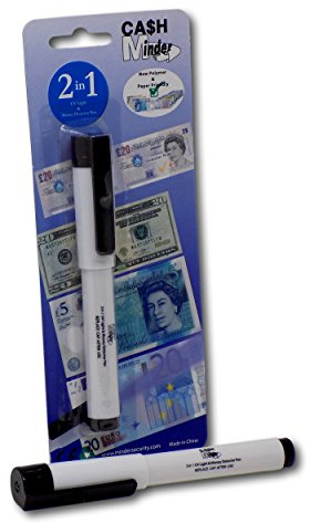 Minder 2 in 1 Forged Note Detector Pen with Integrated UV Light - Ideal for Detecting Counterfeit Paper and Polymer Currency (Counterfeit Checking Ink, 2 Pens)
