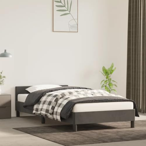 Hovothy Bettgestell mit Kopfteil Samt 100x200 cm Bett Betten Stauraumbett Gepolsterter Plattformbettrahmen Bett Teenager Schrankbett Bed Frame Dunkelgrau