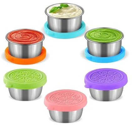 PIQIUQIU 6 stycken salladsdressingsbehållare, 50 ml kryddbehållare med lock, doppsås-mugg-behållare för lunch bento-låda, läckagesäker förvaringsbehållare för lunch resor