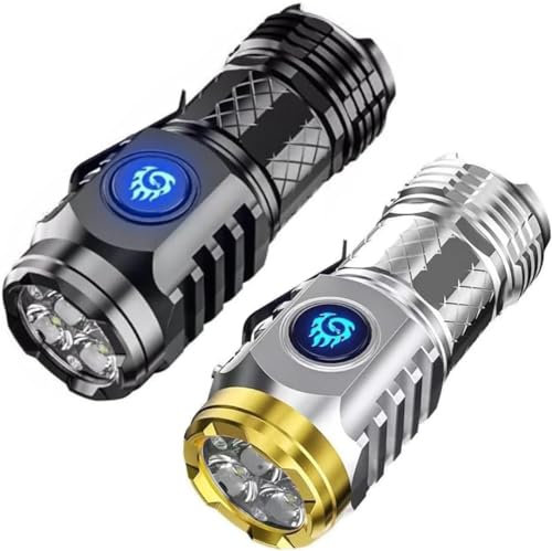 Yolimok Three-Eyed Monster Mini Flashlight, Rechargeable LED Torch Super Bright Hand Flashlight High Lumens Flash Light, 5 Modes, 10h Running Time for Outdoor, Waterproof (2pcs)