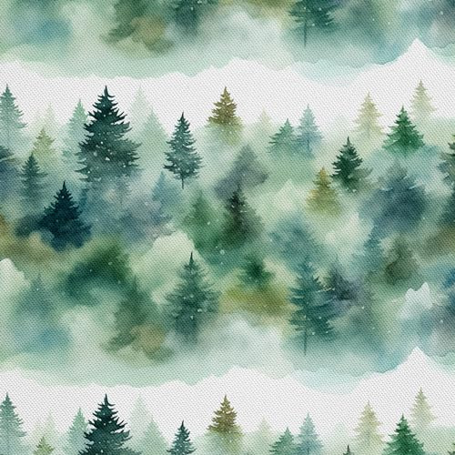 HEKO PANELS Stoff Oxford Wasserdichte Meterware Canvas-Stoff Polyester Nähstoff Dekostoffe Handwerken Wasserabweisend Blickdicht Wald Landschaft Aquarell Wasserfarbe 1 Meter 155 x 100 cm DX2049