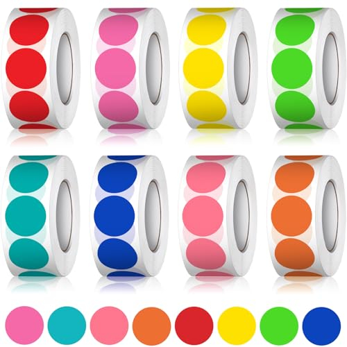 4000 Stück Klebepunkte Bunt 20mm Aufkleber Weihnachten Sticker 8 Rollen Punkt Aufkleber Rund, Markierungspunkte Farbige Runde Etiketten Bunte Selbstklebende Klebeetiketten für Kalende Schule DIY Büro