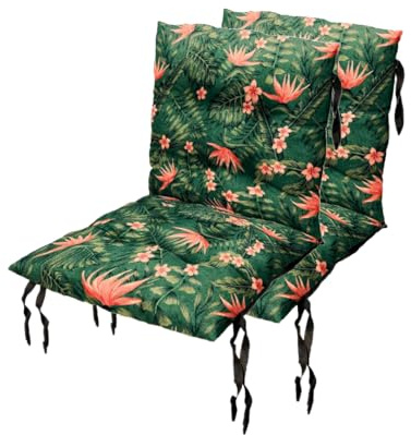 Grand Filippo Cuscini Per Sedie Da Esterno Con Schienale 50 x 50 cm 2 pz. - Cuscino Per Sedie Da Giardino - Cuscini Da Esterno Impermeabili Con Corde Di Fissaggio - Foglia Di Monstera (SET x2)