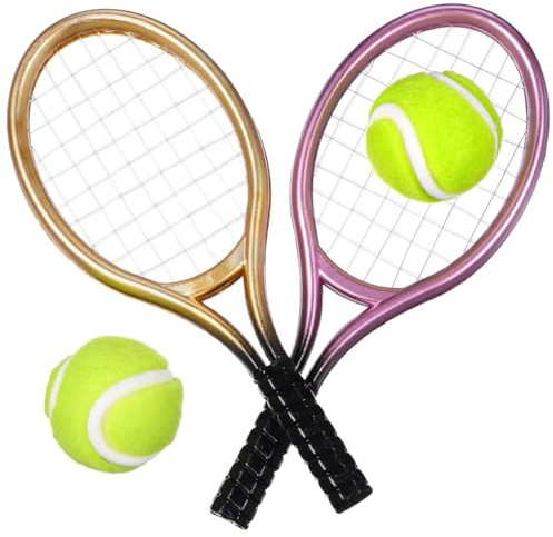 UPKOCH Mini Tennis Racket Dollhouse Accessories Set 2 Rackets and 2 Balls Miniature Sports Equipment for Doll House Decor Craft Projects Photo Props
