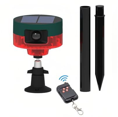 Lancoon solrörelsesensor avstötande larm 360° stark rörelsedetektor sjöjungfru LED blinkande ljus IP55 vattentät med fjärrkontroll registrering för gård hem ladugård