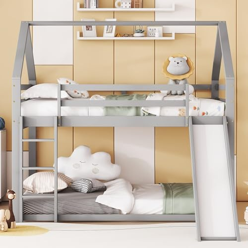 Letto matrimoniale, lettino per bambini, letto a castello con scivolo e scala, letto matrimoniale alto a castello, sicuro e stabile, mobili decorativi (bianco, 140 x 200 cm)