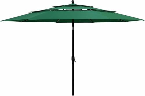 Strandschirm, Wasserabweisend, U V Lichtschutz, Leicht zu Öffnen und Schließen, Garten Outdoor Sonnenschirm, 3-stöckiger Sonnenschirm mit Aluminiumstange, Grün 3,5 m