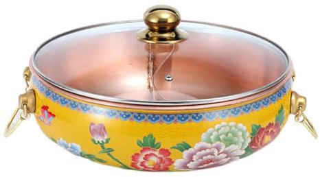 HHCTEBEC Cloisonne Hot Pot aus Reinem Kupfer mit Deckel, Kleiner Hot Pot, Induktionsherd, Hot Pot, Kleiner Kupfertopf für Familienessen, Restaurants, Herd,A-36cm