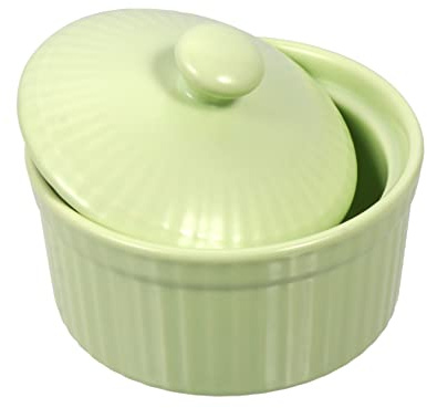 Amosfun 1pezzi Ciotola Per Dessert in Ceramica Verde Con Coperchio Ciotola Da Forno Tonda Per e Budino Design Semplice Superficie Liscia e Facile Da Pulire Adatta Uso Domestico