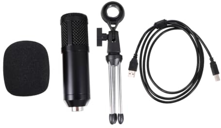 FUNOMOCYA USB Computermikrofon Kondensatormikrofon Satz 1 Satz mit Stativ | Schwarz, Kunststoffgehäuse, Verstellbare Halterung, für Live Übertragung und Karaoke